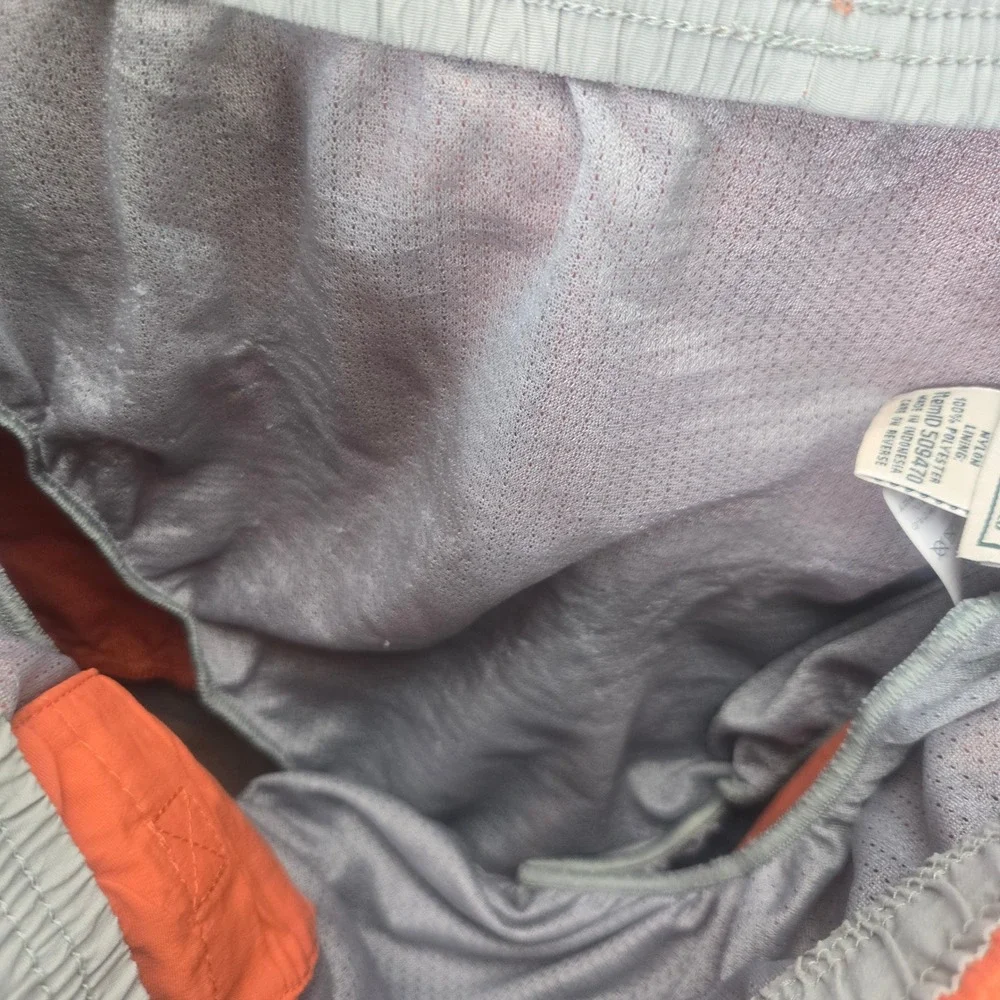 LL Bean Swim Trunks Supplex Nylon Colorblock M Orange Blue Tan Mesh Lined 509470